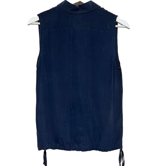 Club Monaco Silk Navy Blue button up tank collared Small - Picture 5 of 5